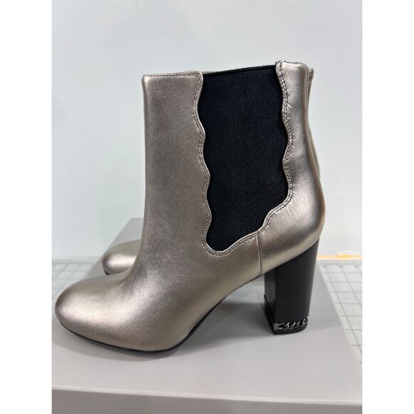 Preston & York Olina Pewter Leather Ankle Boots 7.5 M Side Zipper Block Heel - Picture 5 of 8